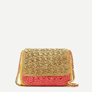 Colorblocked raffia crossbody bag